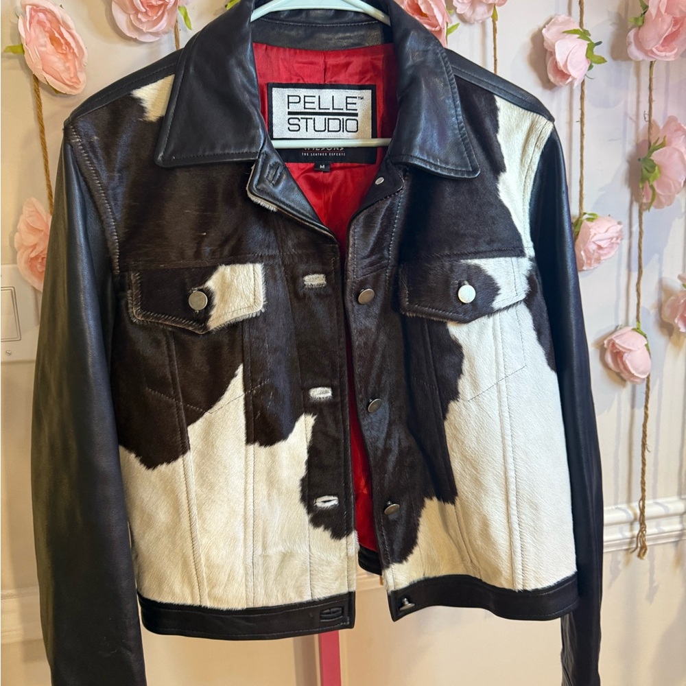 Pelle Studio Black and White Leather & Hair-on-Cowhide Jacket